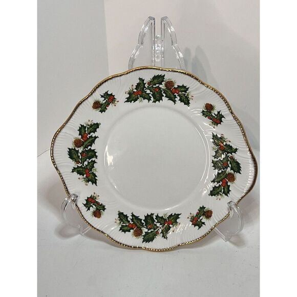 Rosina Queen Yuletide Sweets Plate Cake Platter Signed Vintage Holly Berries - Picture 1 of 5